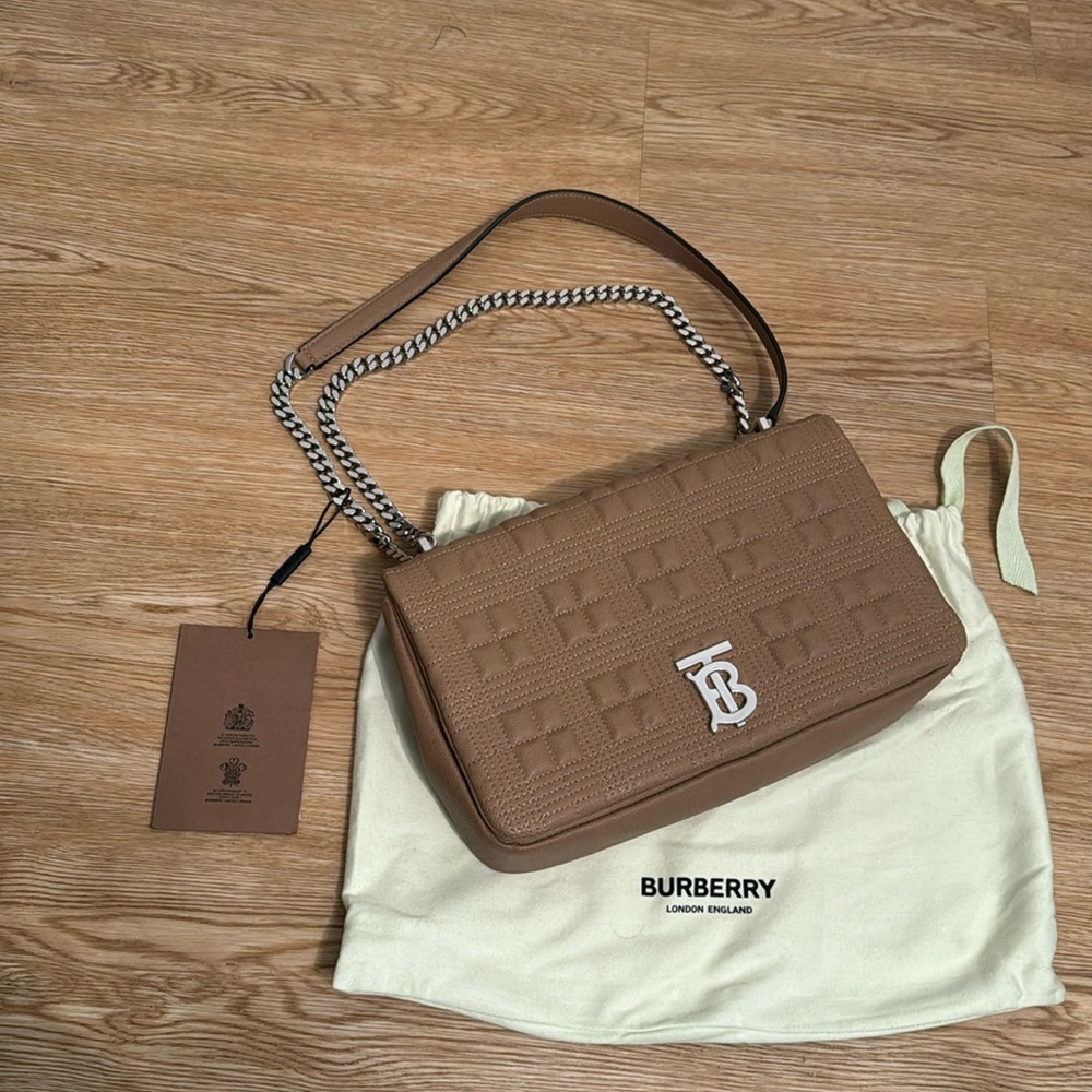 BURBERRY CAMEL BEIGE CAVIAR LEATHER HANDLE BAG BRAND NEW WITH ORIGINAL TAGS